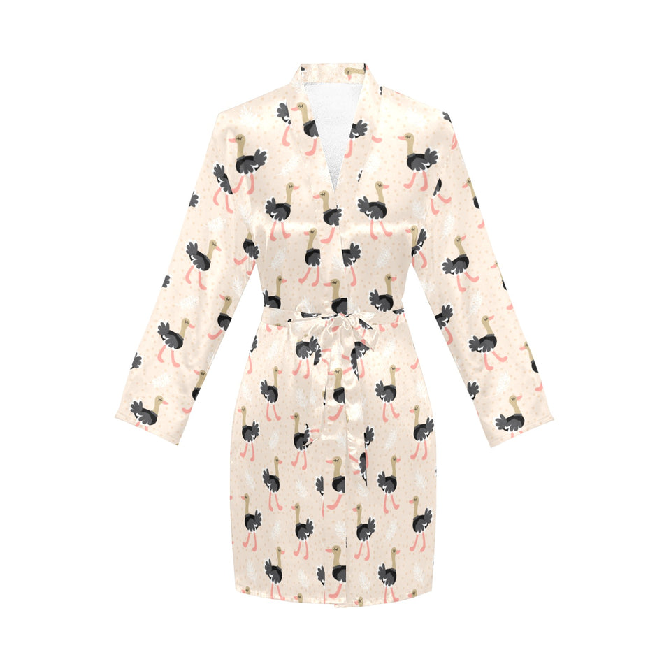 Ostrich Pattern Print Design 05 Women's Long Sleeve Belted Night Robe