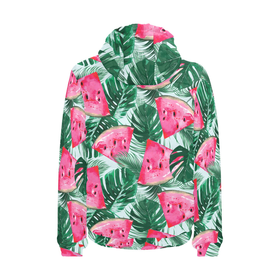 Watermelons tropical palm leaves pattern Men's Padded Hooded Jacket