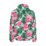Watermelons tropical palm leaves pattern Men's Padded Hooded Jacket