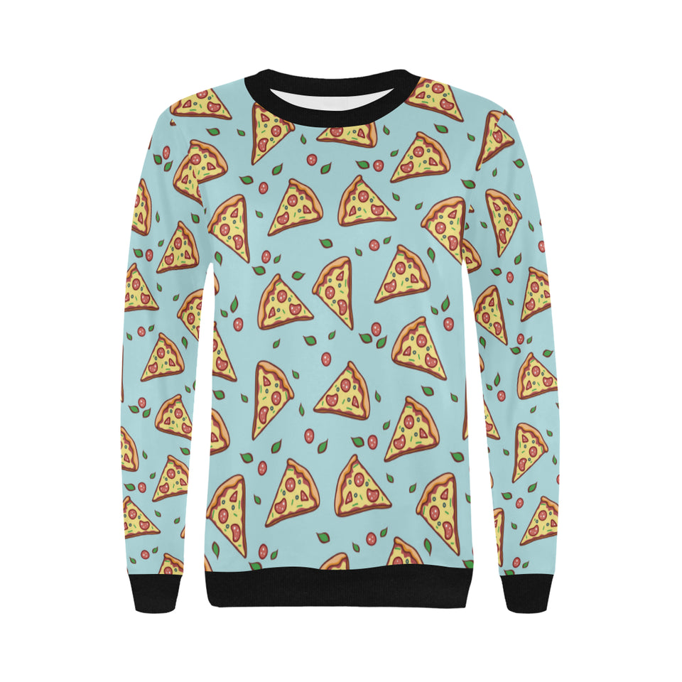 Hand drawn pizza blue background Women's Crew Neck Sweatshirt
