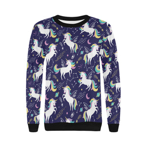 Hand drawn cute unicorn star planet Women's Crew Neck Sweatshirt