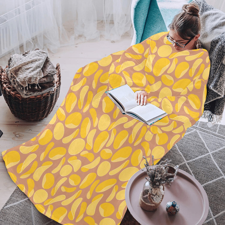 Potato Chips Pattern Print Design 01 Blanket Robe with Sleeves