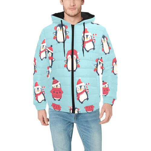 Cute penguin christmas design pattern Men's Padded Hooded Jacket