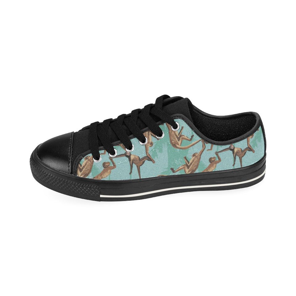 Monkey Palm tree background Men's Low Top Canvas Shoes Black