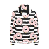 Donuts pink icing striped pattern Men's Padded Hooded Jacket