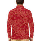 Gold dragons red background Men's Long Sleeve Polo Shirt