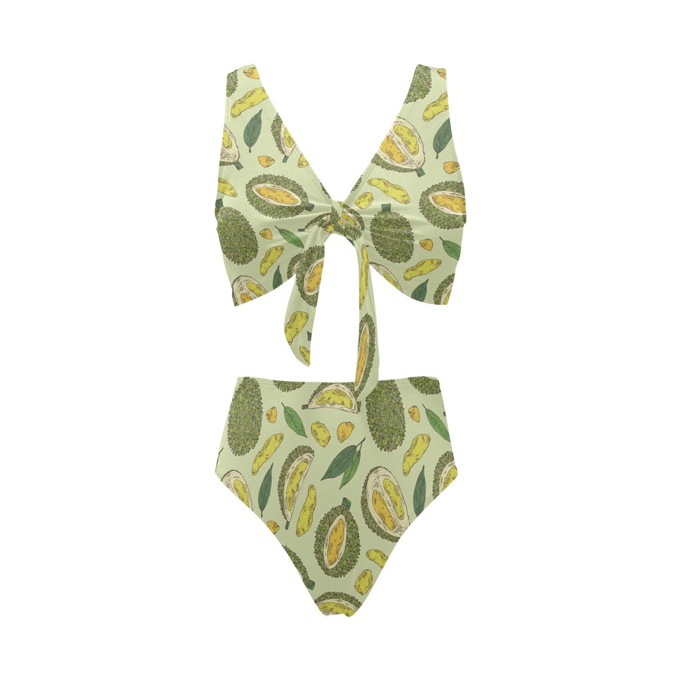 Durian leaves pattern background Chest Bowknot High Waisted Bikini Swimsuit