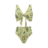 Durian leaves pattern background Chest Bowknot High Waisted Bikini Swimsuit