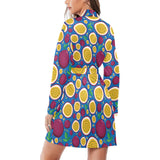 Passion fruit blue background Women's Long Sleeve Belted Night Robe