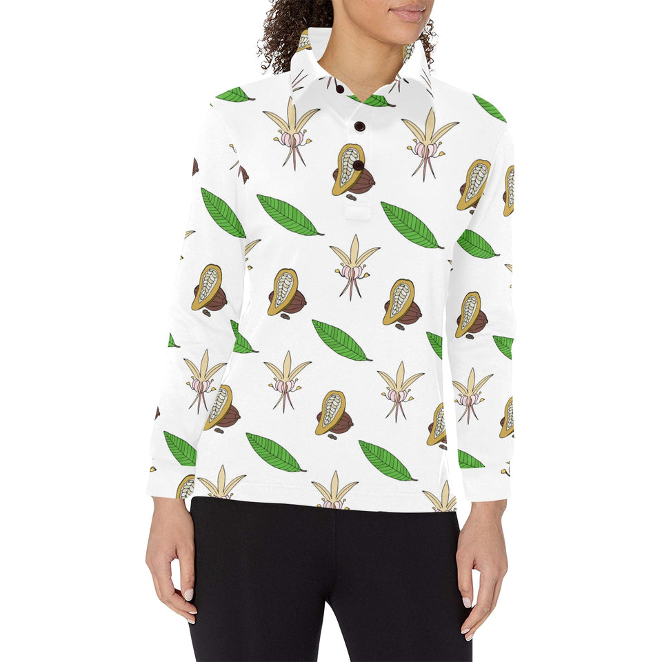 Color hand drawn cacao pattern Women's Long Sleeve Polo Shirt