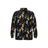 saxophone design pattern Men's Long Sleeve Polo Shirt