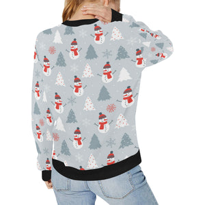 Snowman christmas  tree snow gray background Women's Crew Neck Sweatshirt