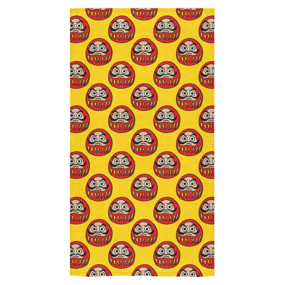Daruma japanese wooden doll yellow background Bath Towel