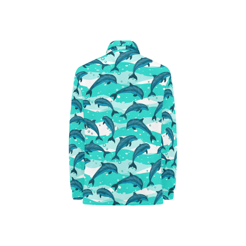 Dolphin sea pattern Women's Long Sleeve Polo Shirt