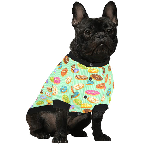 Colorful donut pattern green background All Over Print Pet Dog Round Neck Fuzzy Shirt