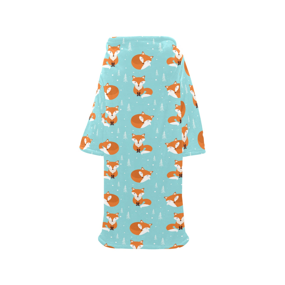 Fox pattern blue b ackground Blanket Robe with Sleeves