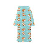 Fox pattern blue b ackground Blanket Robe with Sleeves