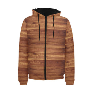 Wood Printed Pattern Print Design 04 Men's Padded Hooded Jacket