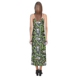 Cute sloths tropical palm leaves black background V-Neck Open Fork Long Dress