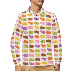 Hippopotamus Pattern Print Design 01 Men's Long Sleeve Polo Shirt