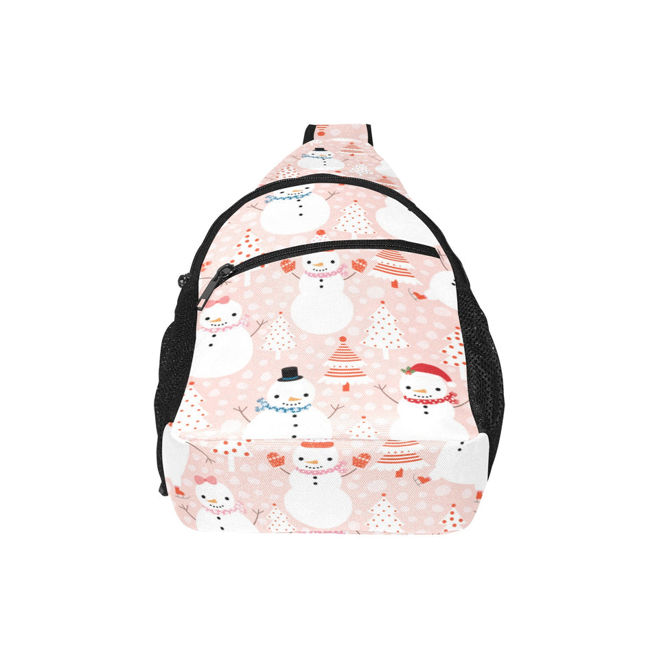 Cute snowman christmas tree snowpink background All Over Print Chest Bag