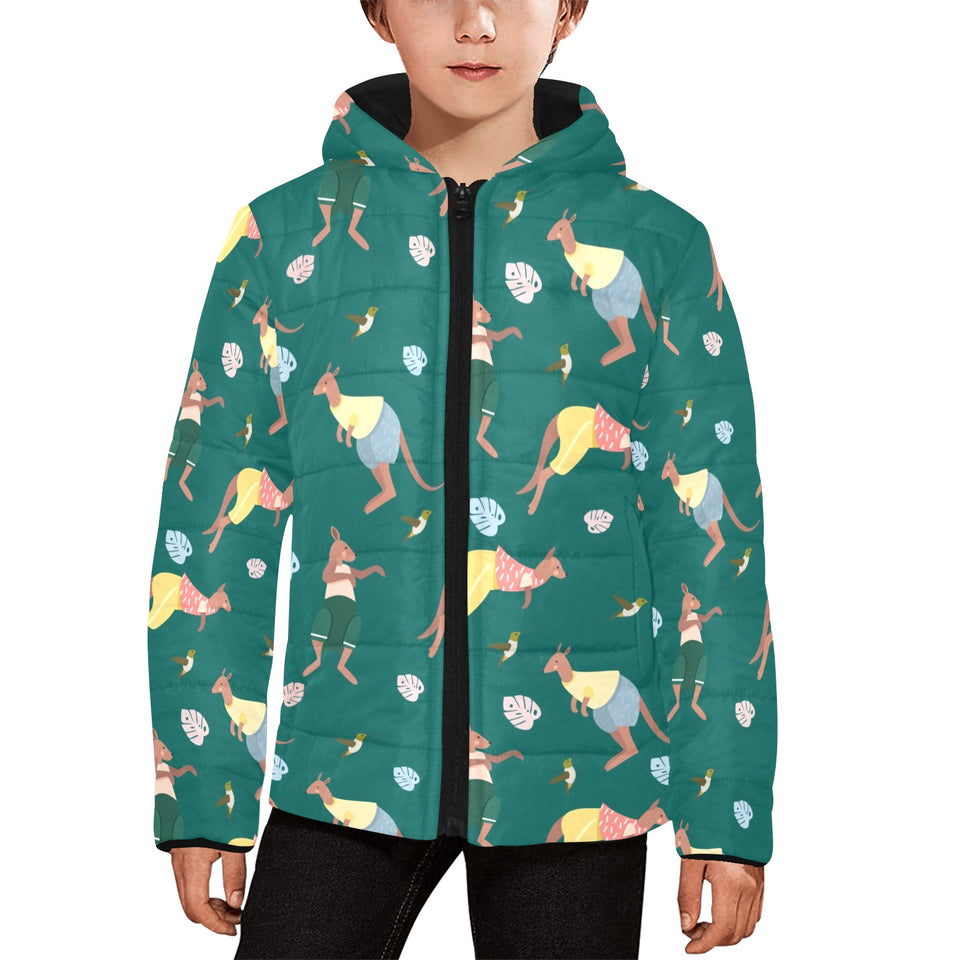 Kangaroo leaves pattern Kids' Boys' Girls' Padded Hooded Jacket