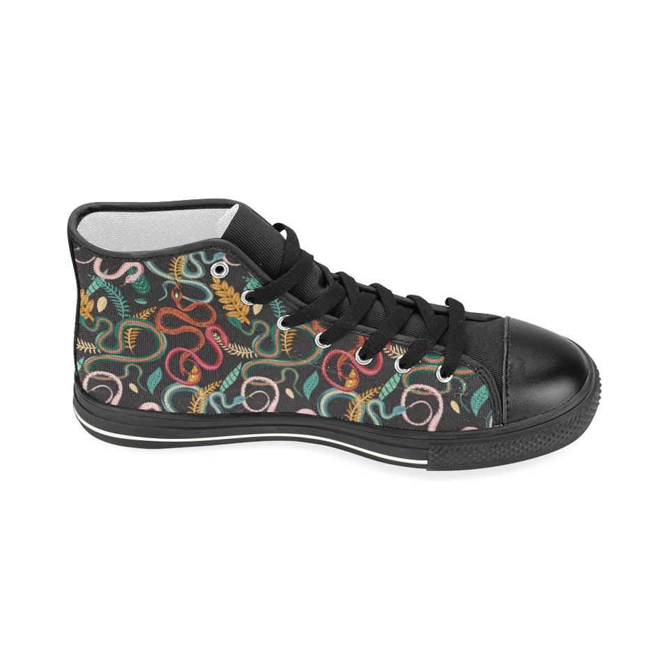 Colorful snake plant pattern Women's High Top Canvas Shoes Black