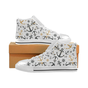 Anchors Rudders pattern Women's High Top Canvas Shoes White