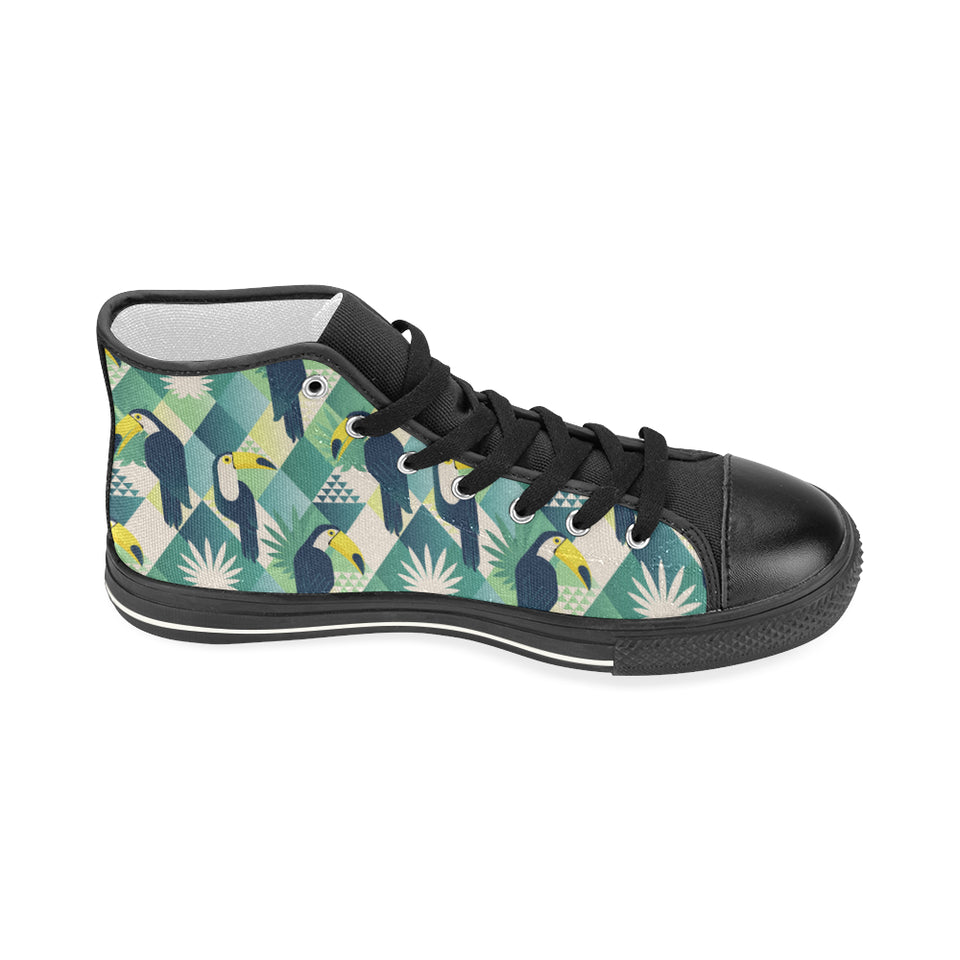 Toucan tropical leaves design pattern Women's High Top Canvas Shoes Black
