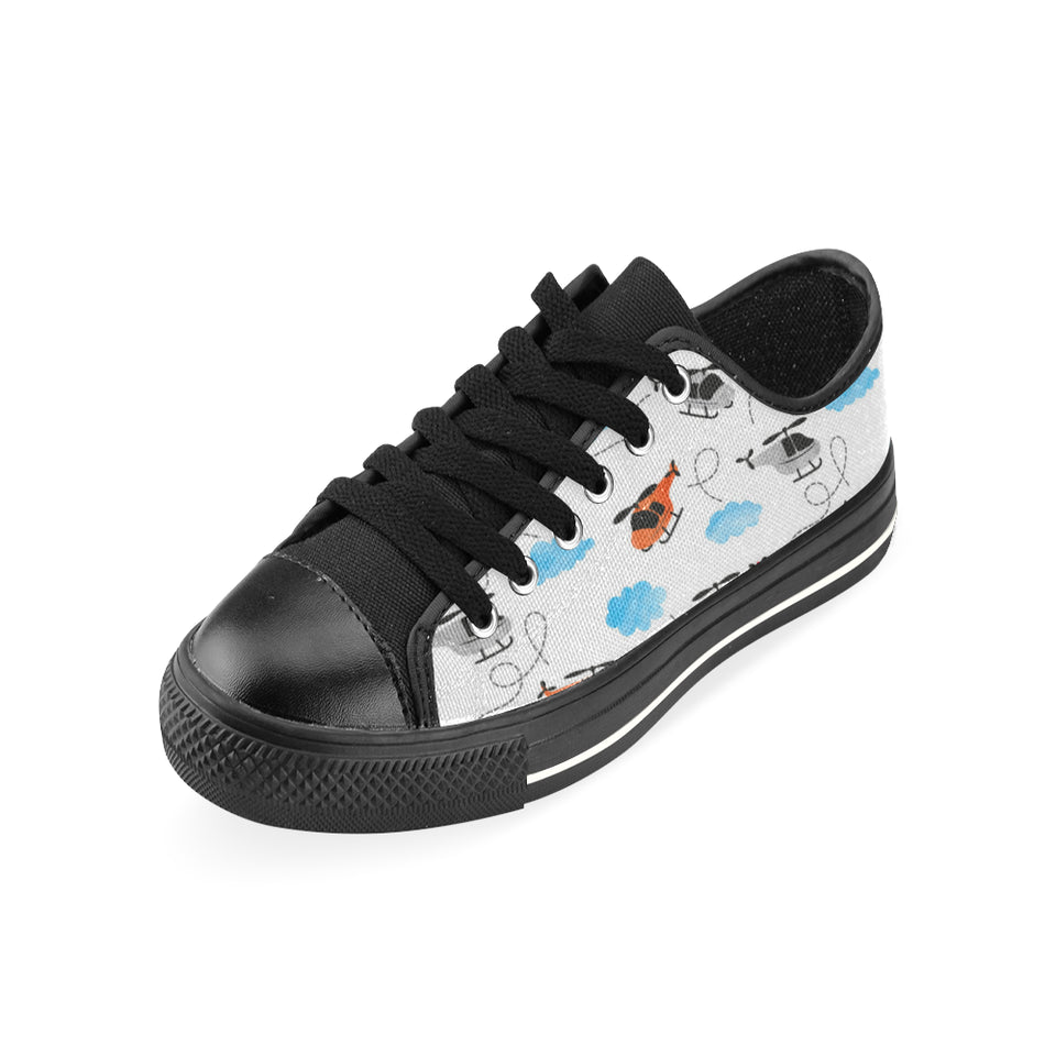 Watercolor helicopter cloud pattern Men's Low Top Canvas Shoes Black