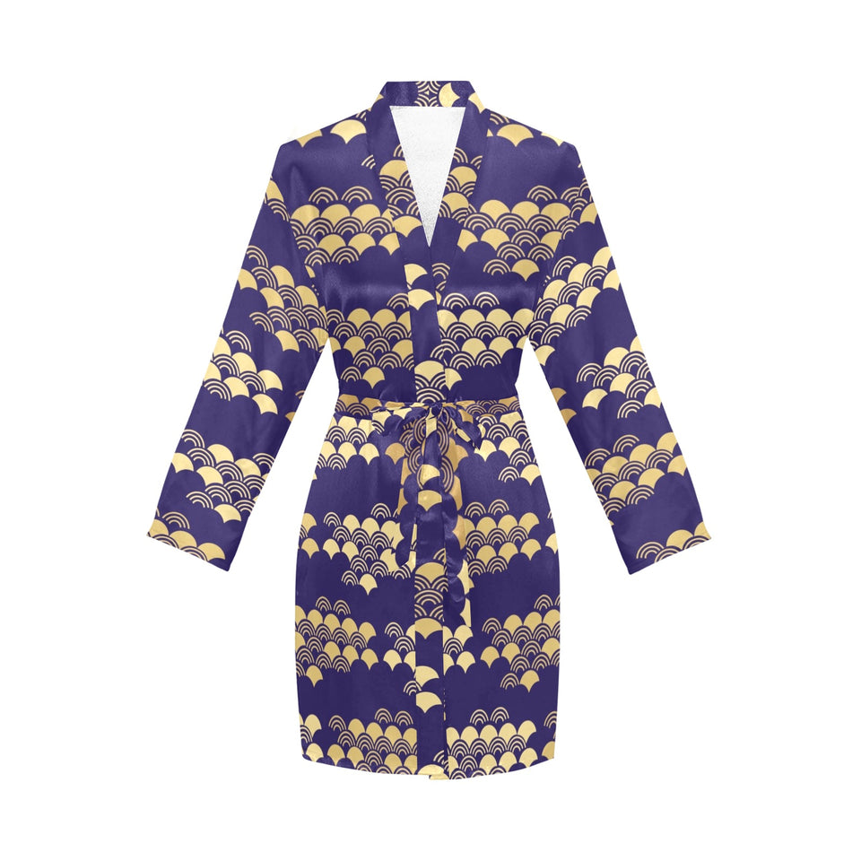 Beautiful japanese fan pattern Women's Long Sleeve Belted Night Robe