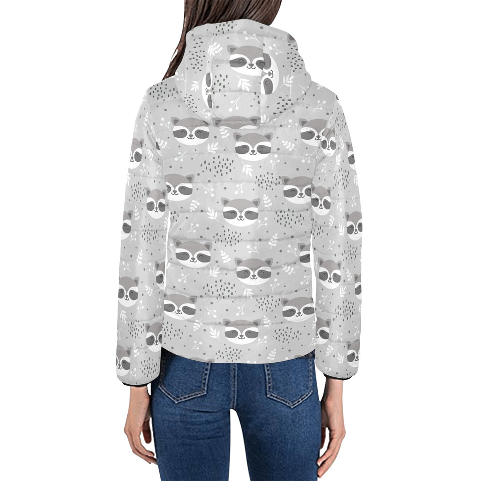 Cute raccoons leaves dot Women's Padded Hooded Jacket