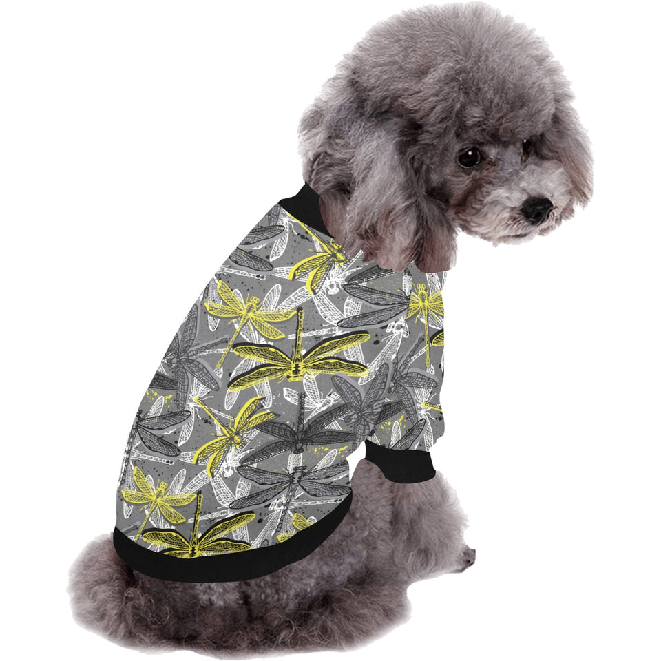 Hand drawn dragonfly pattern All Over Print Pet Dog Round Neck Fuzzy Shirt