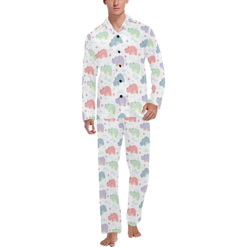 Hippopotamus Pattern Print Design 03 Men's Long Pajama Set
