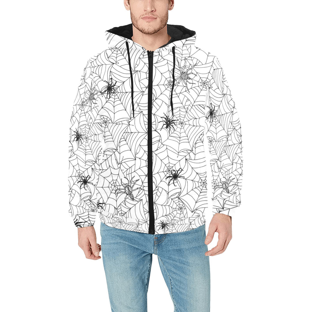 Spider web cobweb pattern Men's Padded Hooded Jacket