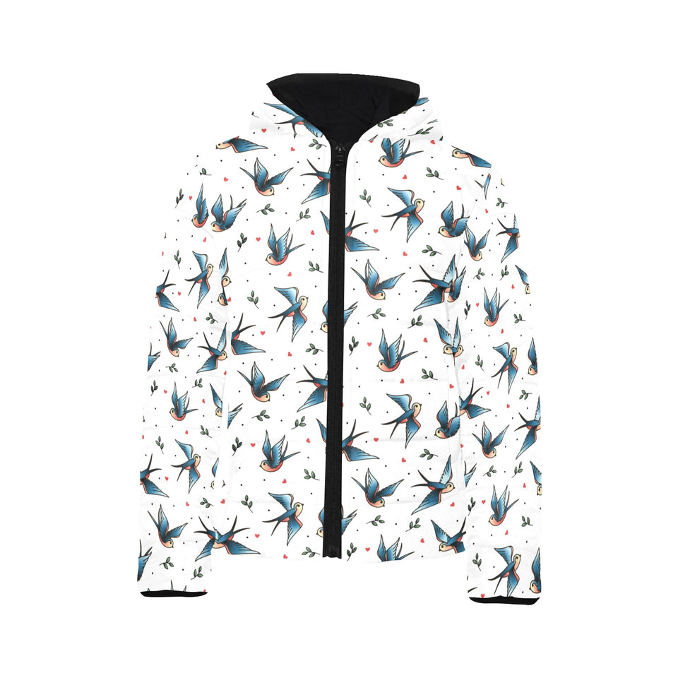 Swallow Pattern Print Design 04 Kids' Boys' Girls' Padded Hooded Jacket