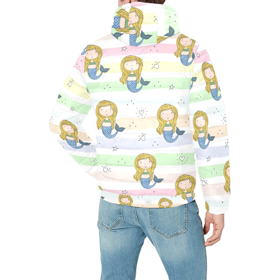 Cute hand drawn mermaid Men's Padded Hooded Jacket