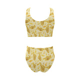 Saxophone cornet pattern yellow background Chest Bowknot High Waisted Bikini Swimsuit