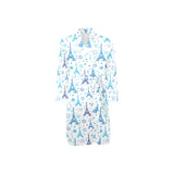 Blue Eiffel Tower Theme Pattern Print Design 01 Men's Long Sleeve Belted Night Robe