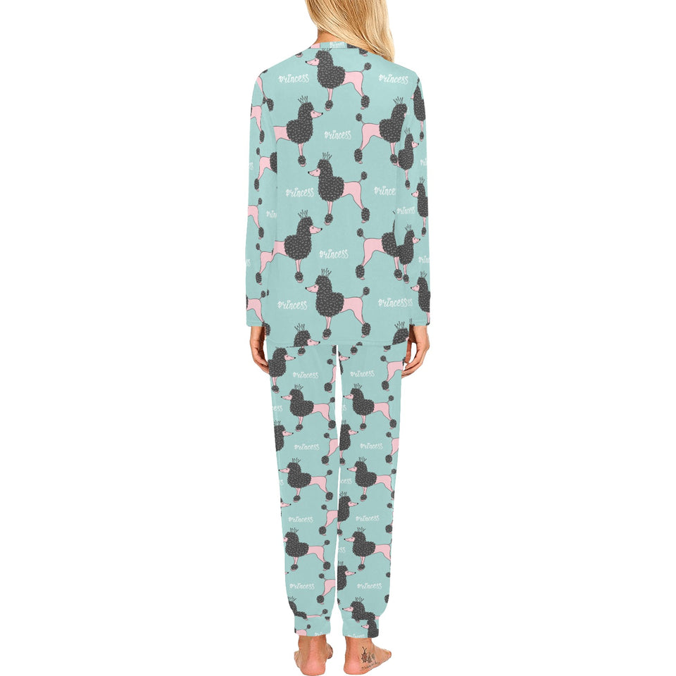 poodle dog green background Women's All Over Print Pajama Set