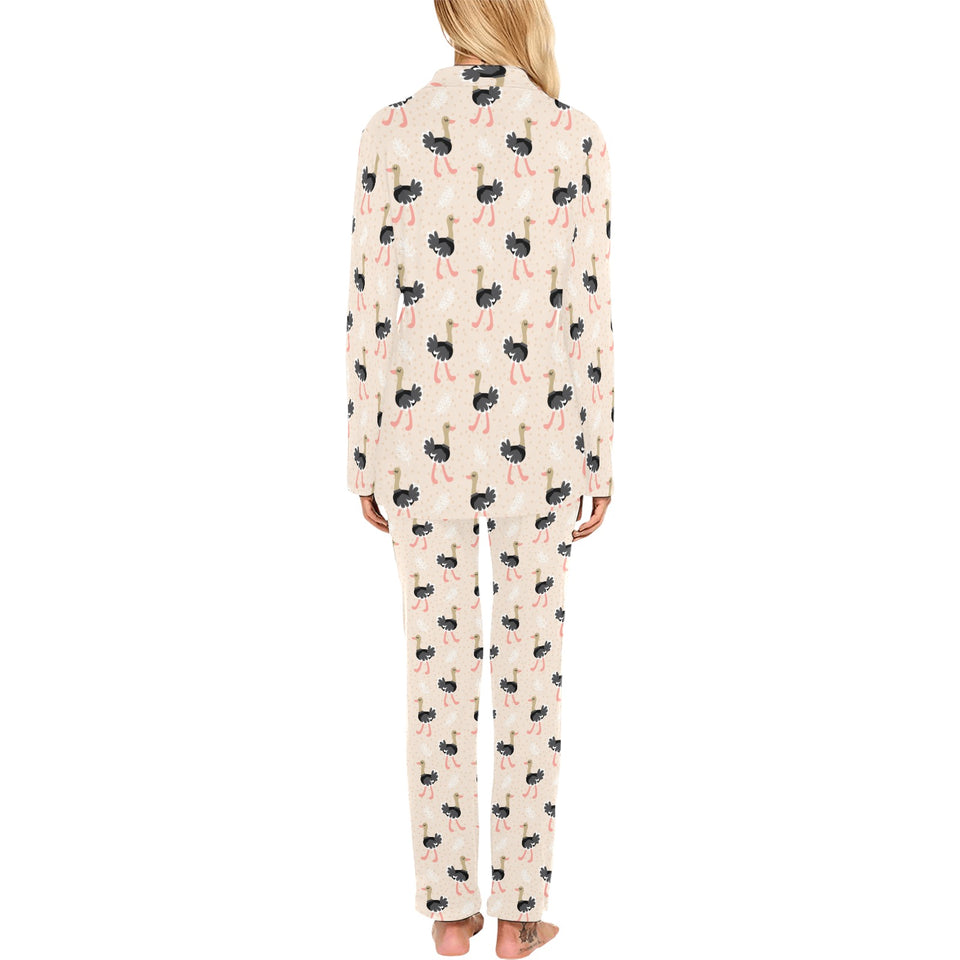 Ostrich Pattern Print Design 04 Women's Long Pajama Set