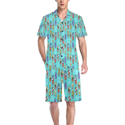 Surfboard Pattern Print Design 05 Men's V-Neck Short Pajama Set