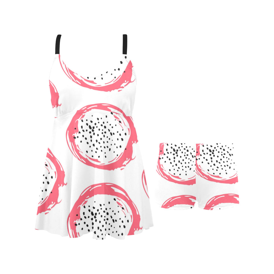 Hand drawn dragon fruit Chest Sexy Pleated Two Piece Swim Dress