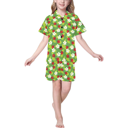 Ladybug Pattern Print Design 01 Kids' Boys' Girls' V-Neck Short Pajama Set