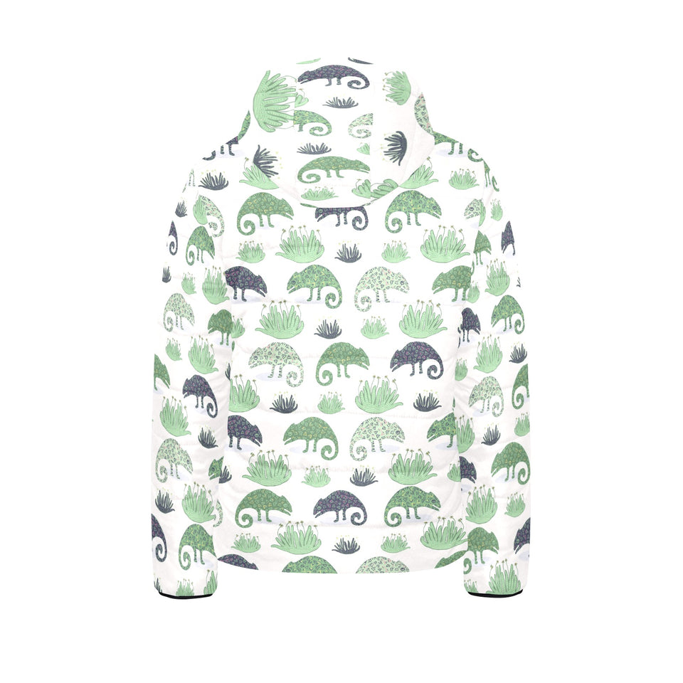 Chameleon lizard succulent plant pattern Kids' Boys' Girls' Padded Hooded Jacket