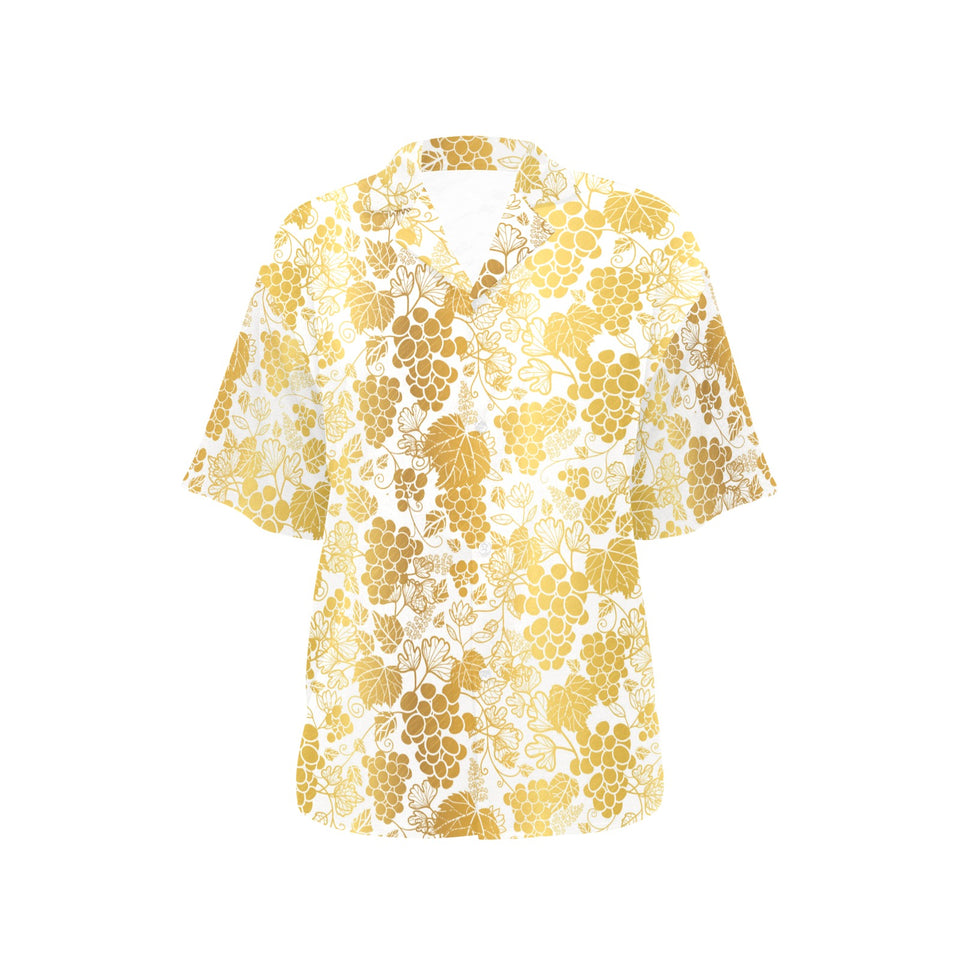 Gold grape pattern Women's All Over Print Hawaiian Shirt