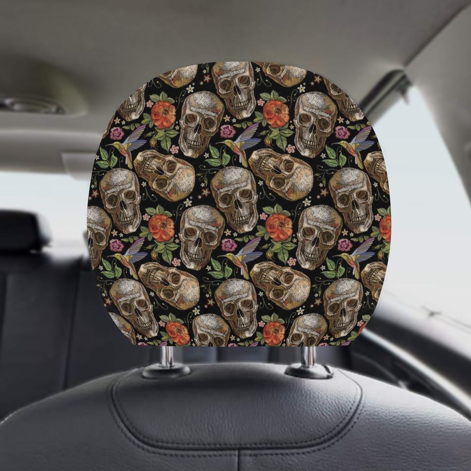 Skull rose humming bird flower pattern Car Headrest Cover