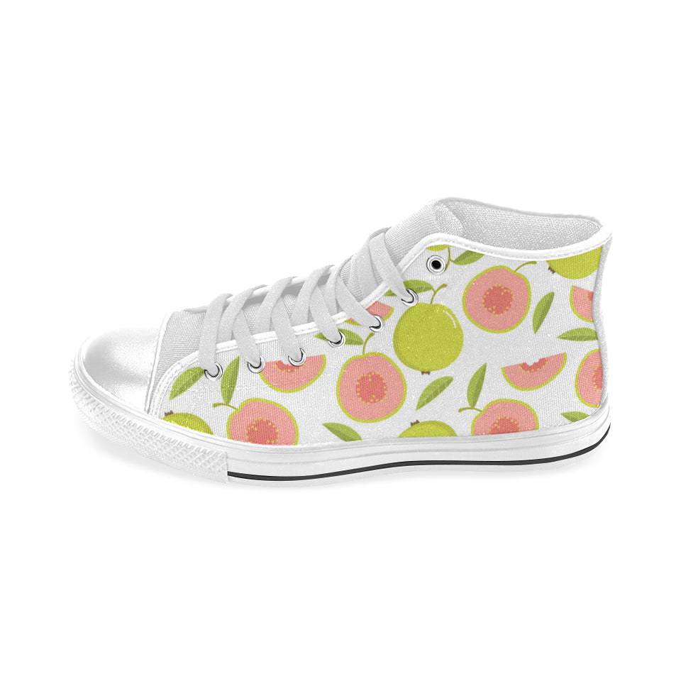 Guava pattern Men's High Top Canvas Shoes White