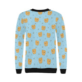 Brown cute pomeranian blue blackground Women's Crew Neck Sweatshirt