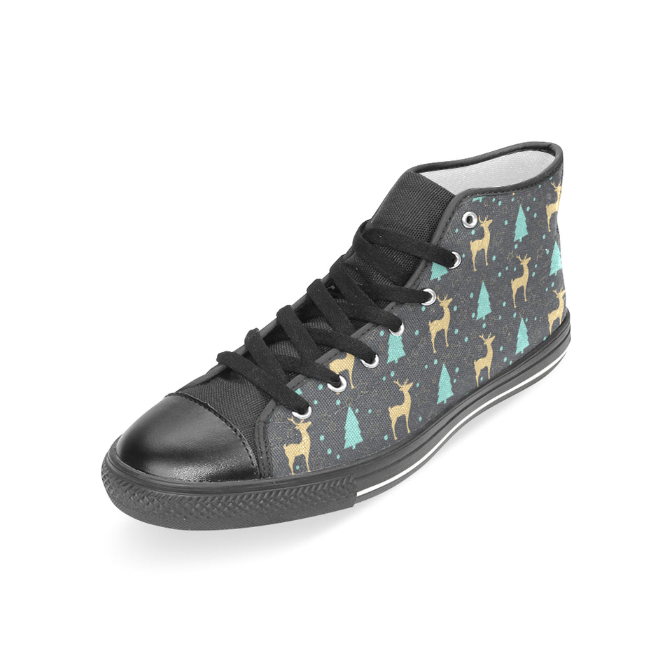 Deers star tree pattern Women's High Top Canvas Shoes Black